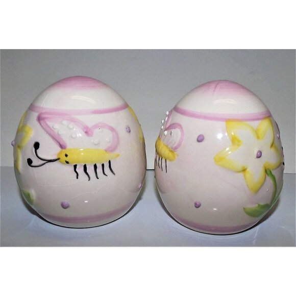 Flower and Butterfly ceramic set of 2 eggs, Easter, Spring, Decor - Picture 2 of 7